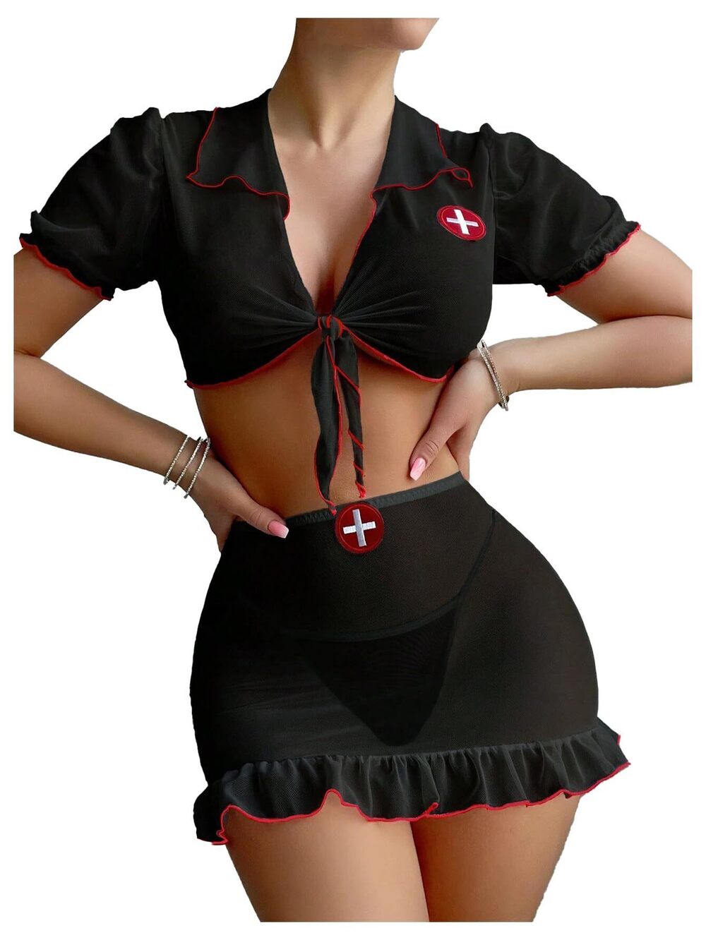 5479 3 Piece Nurse Lingerie Set Sexy See Through Costume Outfit With Thong